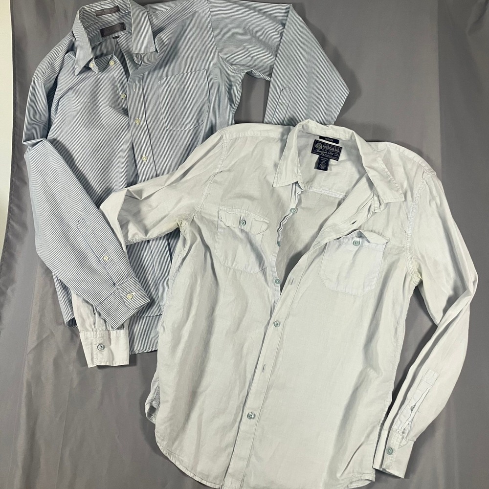 American Rag‎ CIE Mens Medium Long Sleeve Button Shirt Light Blue Striped Casual